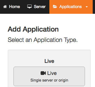 View of where to select an application type