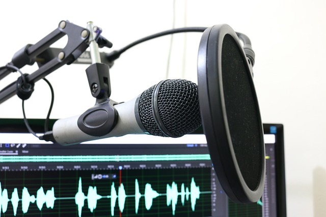 podcasting equipment including microphone and computer